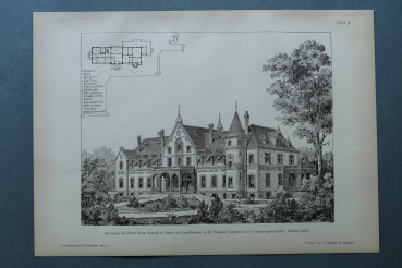 Holzstich Architektur Priegnitz 1894 Herrenhaus Baron Konrad zu Putlitz auf Gross-Pankow